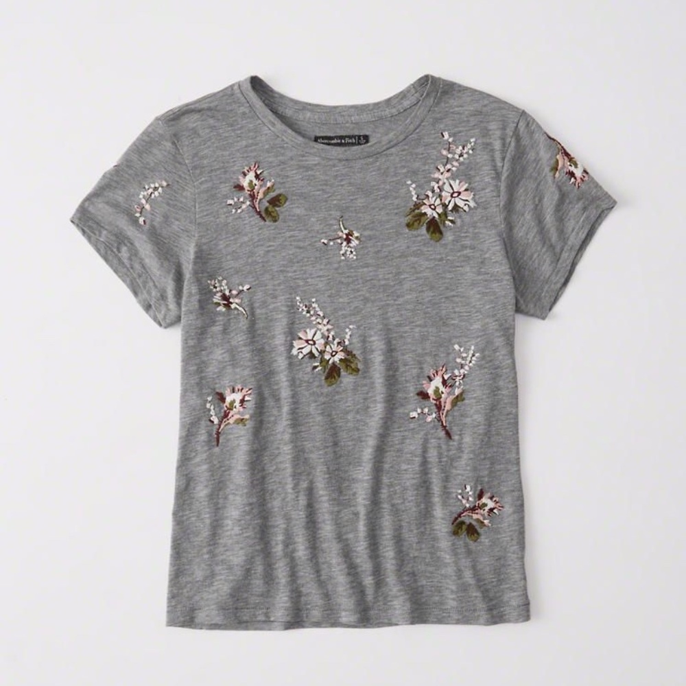 Abercrombie & Fitch Grey Tee  Floral Embroidered